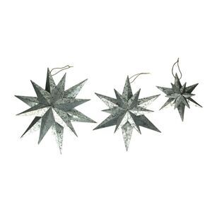 Rustic Galvanized Metal 12 Pointed Star Wall Sculptures Set of 3